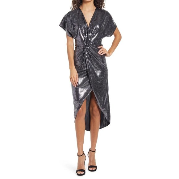 SAYLOR Dresses & Skirts - SAYLOR Roslynn Sequin Cross Front High/Low Dress - Small